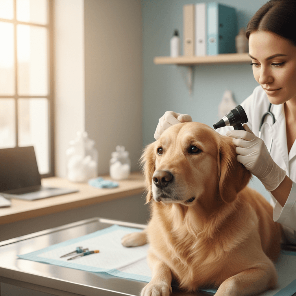 Veterinarian examining dog with care during wellness visit